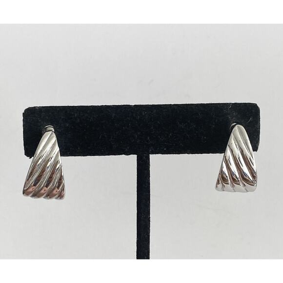 MONET Earrings Studs Triangle Textured Silver Tone - Picture 8 of 8